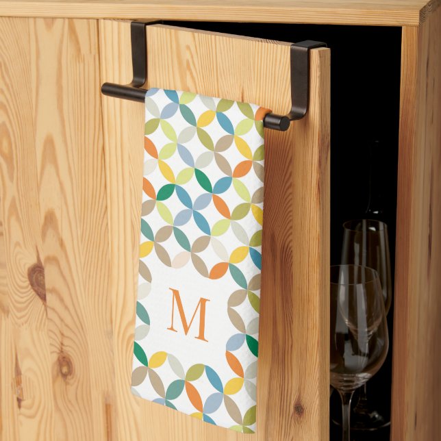 Linge De Cuisine monogramme circulaire à quarts motifs à tonalité c (Pliage en tiers)