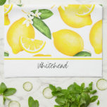 Linge De Cuisine Monogramme citron Motif botanique<br><div class="desc">Ce monogramme est composé d'un motif citron à l'aquarelle avec du blanc solide en haut pour votre nom.</div>