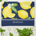 Linge De Cuisine Monogramme citron Motif botanique bleu marine<br><div class="desc">Ce monogramme est composé d'un motif citron à l'aquarelle avec votre nom en haut.</div>