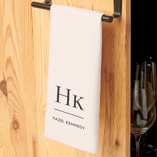 Linge De Cuisine Monogramme classique Élégant Simple Minimal Blush