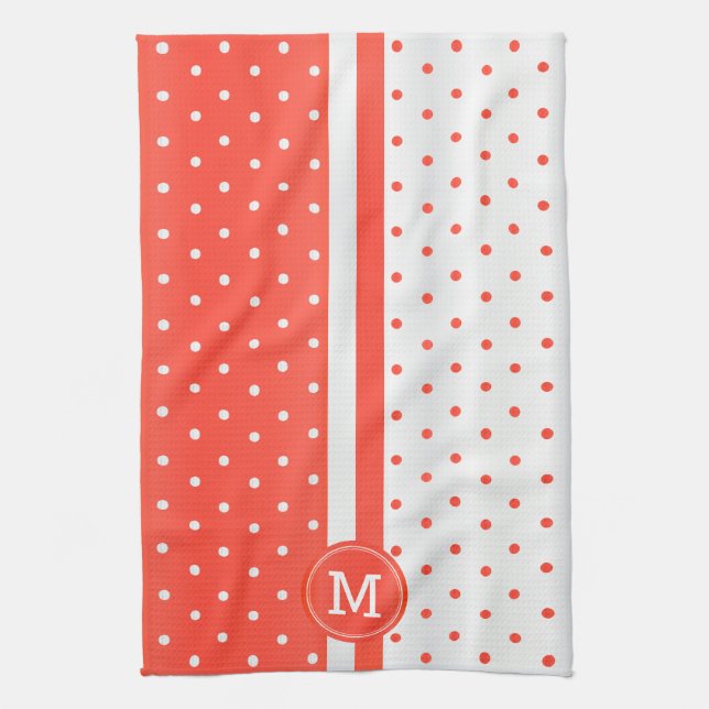 Linge De Cuisine Monogramme Corail orange et Pointe blanche (Vertical)