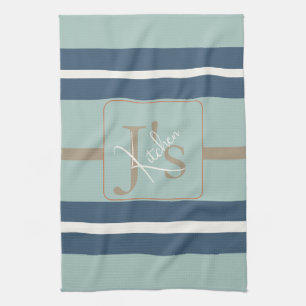 Linge De Cuisine Monogramme côtier bleu menthe bronzé personnalisé