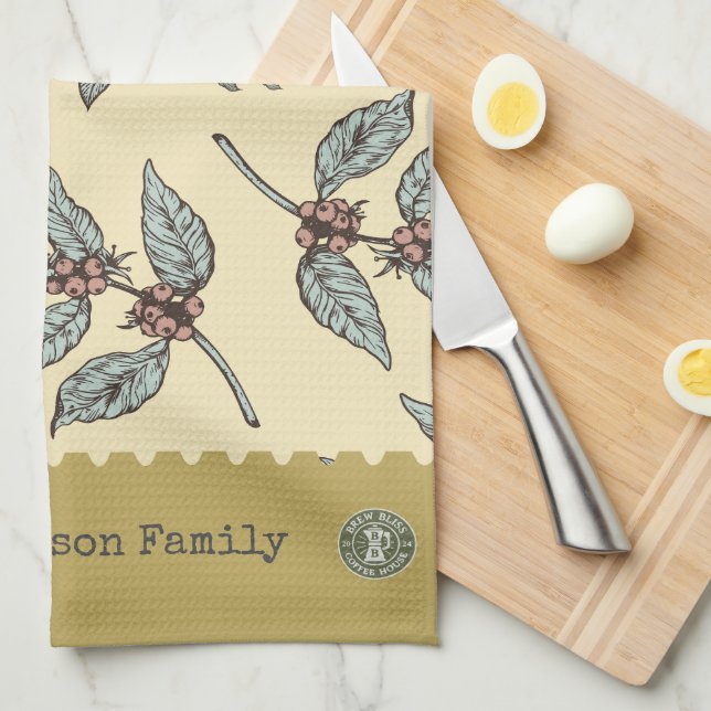 Linge De Cuisine Monogramme couleurs adorables motif de café classi (Quart Plié)