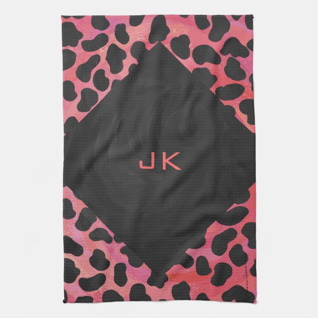 Linge De Cuisine Monogramme Dalmatien Noir et Rouge (Vertical)