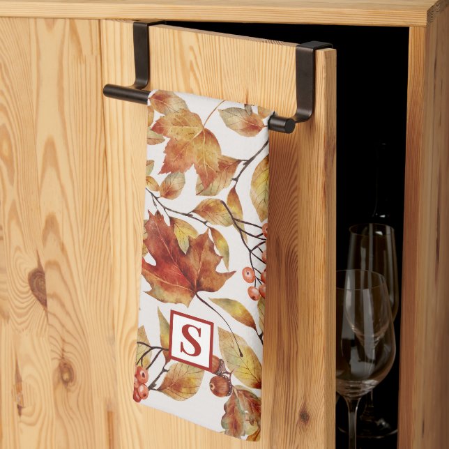 Linge De Cuisine Monogramme d'automne feuille rustique (Pliage en tiers)
