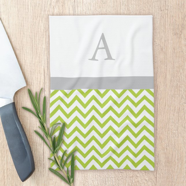 Linge De Cuisine Monogramme de chaux vert Chevron (Créateur téléchargé)