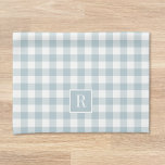 Linge De Cuisine Monogramme de contrôle de Buffle bleu doux<br><div class="desc">Cuisine de style ferme moderne personnalisée serviette à main avec initiale familiale sur motif à chevalet bleu roux.</div>