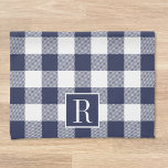 Linge De Cuisine Monogramme de contrôle du Buffalo bleu de la Marin<br><div class="desc">Serviette de cuisine moderne et rustique sur mesure avec monogramme personnalisé sur motif à chevalet bleu marine.</div>