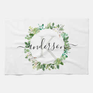 LINGE DE CUISINE MONOGRAMME DE COULEUR D'EAU DE LA RÉCOLTE SUCCULE