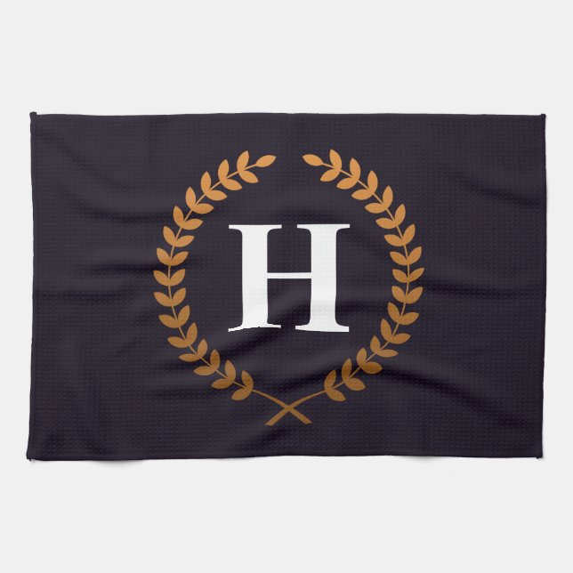 Linge De Cuisine Monogramme de couronne de laurier d'or (Horizontal)