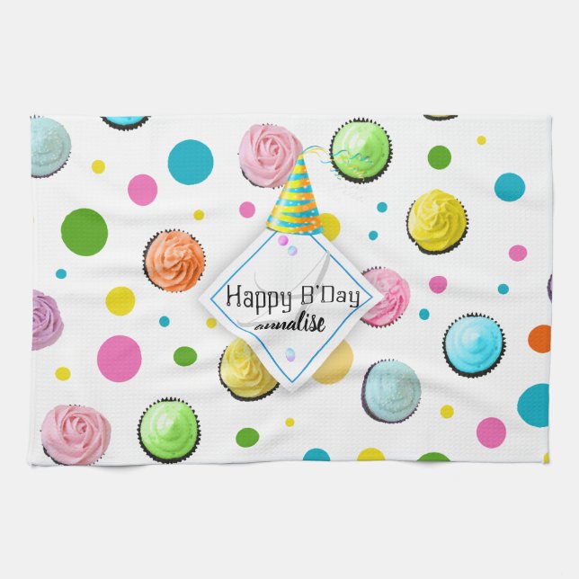 Linge De Cuisine Monogramme de cupcakes et points d'anniversaire (Horizontal)