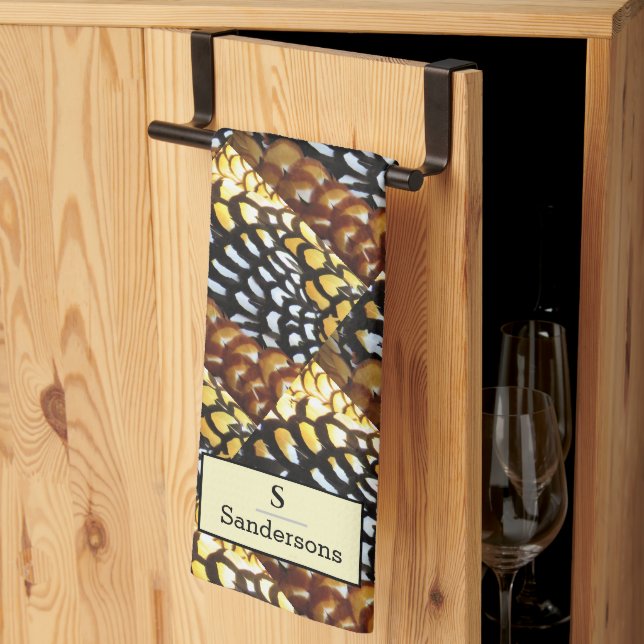 Linge De Cuisine Monogramme de faisan Brown, Jaune, Réveille Noire (Pliage en tiers)