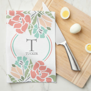 Linge De Cuisine Monogramme de famille floral printanier Cuisine ou