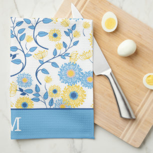 Linge De Cuisine Monogramme de fleurs bleues et jaunes de Cornflowe