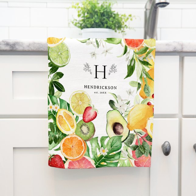 Linge De Cuisine Monogramme de fruits d'agrumes tropicaux à l'aquar (Créateur téléchargé)