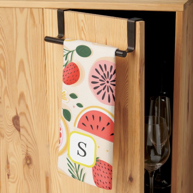 Linge De Cuisine Monogramme de fruits frais d'été initial (Pliage en tiers)