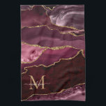 Linge De Cuisine Monogramme de marbre de la Parties scintillant d'o<br><div class="desc">Glam Burgundy Maroon Rouge or Parties scintillant étincelante Agate Géode Élégante Feminine Monogramme Nom du script Serviette de cuisine</div>