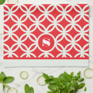 Linge De Cuisine Monogramme de Motif géométrique moderne rouge