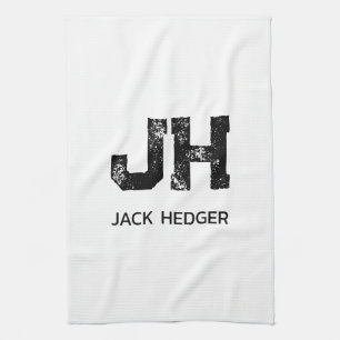 LINGE DE CUISINE MONOGRAMME DE NOM À DEUX LETTRES MINIMALISTE NOIR 