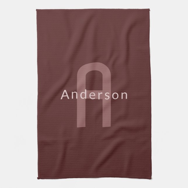 Linge De Cuisine Monogramme de nom d'aspect moderne | Rouge bordeau (Vertical)
