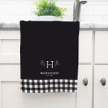 Linge De Cuisine Monogramme de nom de famille de ferme rustique<br><div class="desc">Comprend un monogramme initial entouré de branches ainsi qu'un nom de famille et une date de création, et une belle carreaux de ferme. Ajoutez votre texte personnalisé à ce design en utilisant les cases "Modifier ce modèle de design" sur le côté droit de l'article ou cliquez sur le bouton bleu...</div>