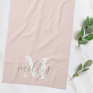 Linge De Cuisine Monogramme de nom de famille personnalisé rose dou