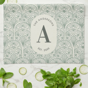 Linge De Cuisine Monogramme de nom de famille personnalisé Vert sau