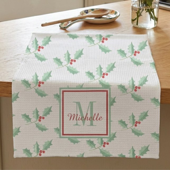 Linge De Cuisine Monogramme de nom Noël houx  (Créateur téléchargé)