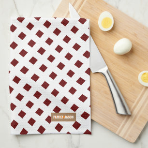 Linge De Cuisine Monogramme de nom personnalisé motif moderne rouge