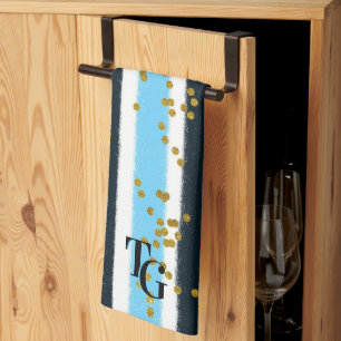 Linge De Cuisine Monogramme de Parties scintillant dorée en bleu gl