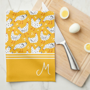 Linge De Cuisine Monogramme de poulet rétro personnalisé