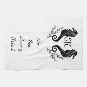 Linge De Cuisine Monogramme de silhouette de cheval de mer noir