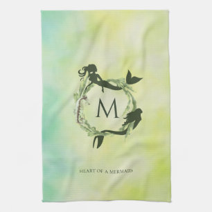 Linge De Cuisine Monogramme de sirènes de courge d'eau de l'océan