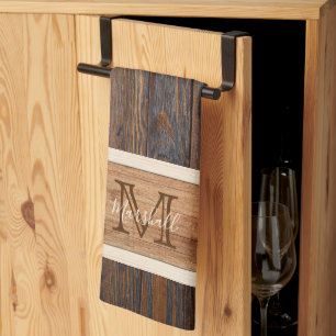 Linge De Cuisine Monogramme de ton en bois rustique Bande horizonta