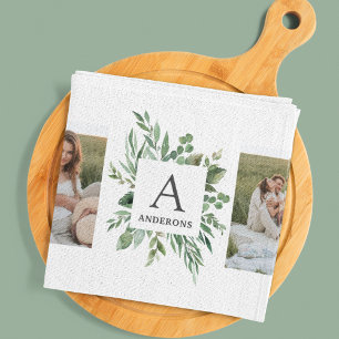 Linge De Cuisine Monogramme deux photos   Cadre de verdure personna
