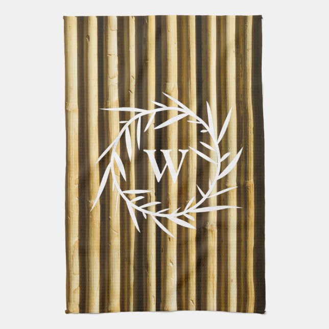 Linge De Cuisine Monogramme en bambou rustique Lignes verticales Mo (Vertical)