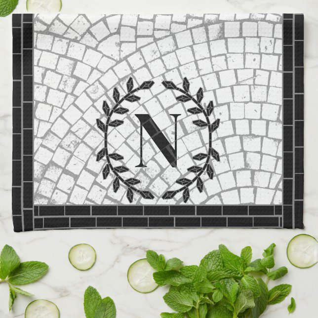 Linge De Cuisine Monogramme en impression mosaïque (Plié)