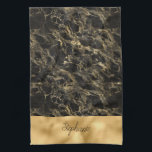 Linge De Cuisine Monogramme en marbre noir et or<br><div class="desc">Design de luxe classique et élégant avec marbre noir et or avec monogramme. Le modèle a été configuré,  vous n'avez donc qu'à ajouter votre nom pour compléter la conception.</div>
