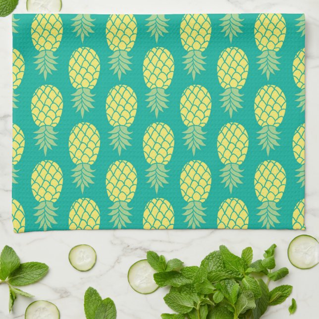 Linge De Cuisine Monogramme en pastel des ananas | (Plié)