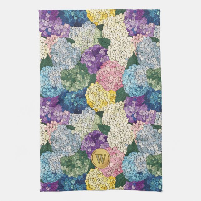 Linge De Cuisine Monogramme en verre teinté faux floral Hydrangeas (Vertical)
