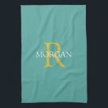 Linge De Cuisine Monogramme et nom do-it-yourself tendance, Texte o<br><div class="desc">Personnalisez avec votre monogramme et nom en or et blanc sur un arrière - plan turquoise. Ce design classique élégant et tendance fait un grand cadeau pour lui.</div>
