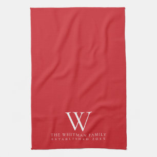 Linge De Cuisine Monogramme familial Élégant rouge à la flamme