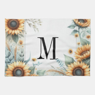 Linge De Cuisine Monogramme Fleurs de chute et fleurs de soleil aqu