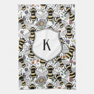 Linge De Cuisine Monogramme Floral Abeille à miel