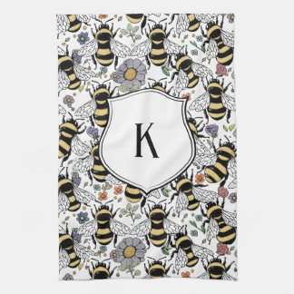 Linge De Cuisine Monogramme Floral Abeille à miel