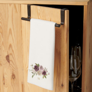Linge De Cuisine Monogramme Floral Aquarelle Rose Bourguignon Moder