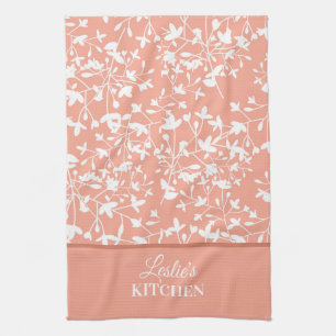 Linge De Cuisine Monogramme Floral Blanc et Pêche