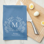 Linge De Cuisine Monogramme Floral Bleu Moderne<br><div class="desc">Français classique Bleu Floral Crest Monogramme serviette de cuisine</div>