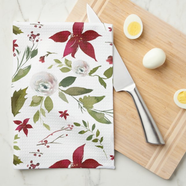 Linge De Cuisine Monogramme floral Chic de Poinsettia (Quart Plié)