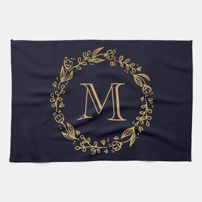 Linge De Cuisine Monogramme Floral d'or (Horizontal)